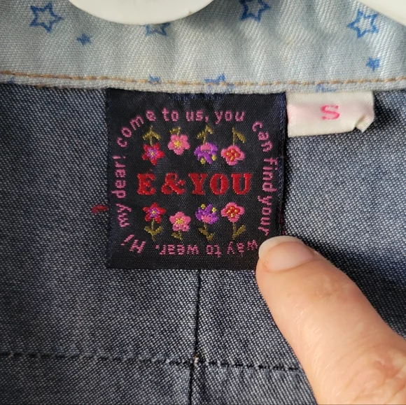 E & You Denim Mini Dress Size S Button Up Collard Short Sleeve Dress Y2K Western - Picture 6 of 11